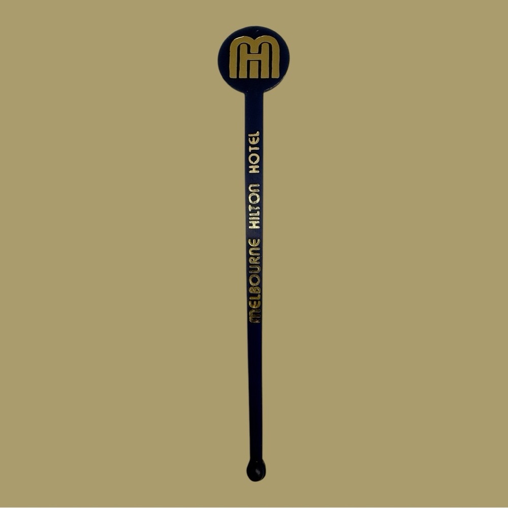 Vintage Swizzle Stick Melbourne Hilton Hotel Australia Navy Blue Stirrer